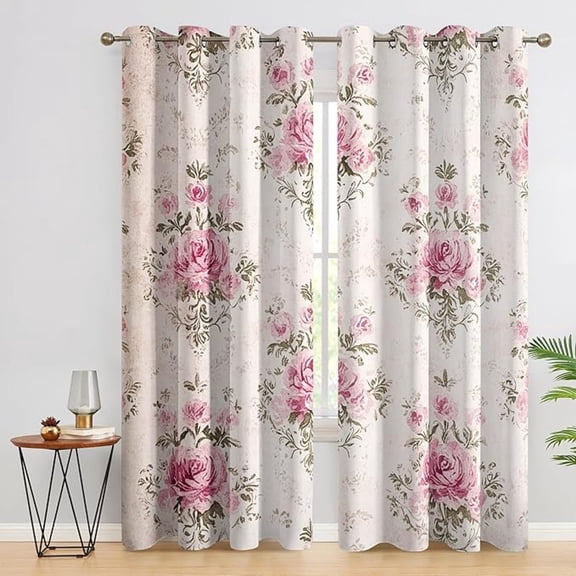 Dusty Rose Pink Curtains - Rustic Floral Blackout Curtains, Window Treatments, Flower Home Decor Drapes 42"W x 84"L (Pack of 2)