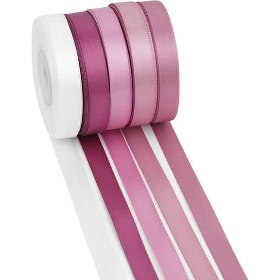 Dusty Rose Ribbon 3/8 Inch Thin Dusty Pink Satin Ribbon 5 Rolls Assortment Rose Pink Ribbon for Wedding Mauve Ribbon for Gift Wrapping Baby Shower Invitation Card Crafts - 50Yards