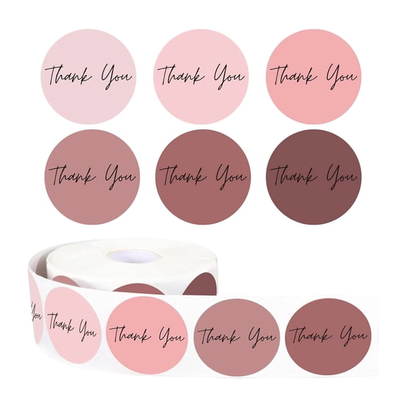 Dusty Rose Round Thank You Sealing Stickers Roll 500 Pack, 1 Inch Self Adhesive Labels for Birthday Party Favor Bags Small Business Shipping Packaging