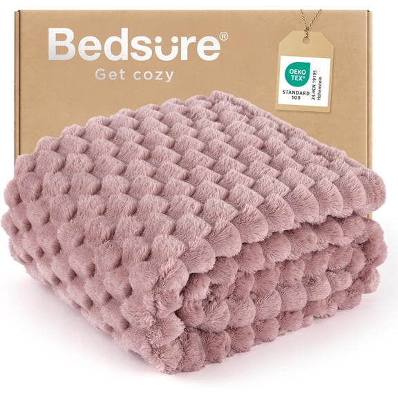 Dusty Rose Throw Blanket for Couch - 350GSM Fluffy Plush Bubble Blanket for Bed Home Room Decor, GentleSoft Cute Fleece Soft Cozy Gifts for Women Girls, 50x60 Inches