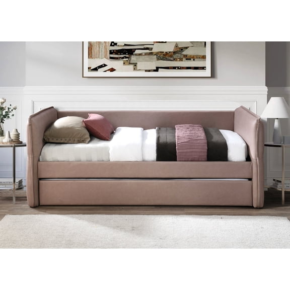 Dusty Rose Upholstered Design - Twin Over Twin Trundle - Sleep Space in Home - Simple to Keep