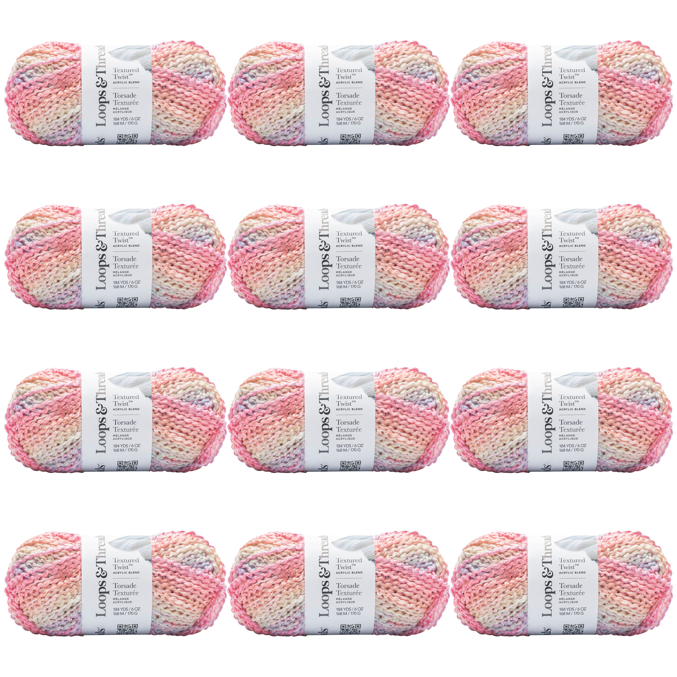 Loops & Threads Dusty Sky Textured Twist Yarn - Bulky Weight Yarn for Knitting, Crochet, Weaving, Arts & Crafts, 12 Pack