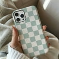thumbnail image 1 of Dusty Teal Checkered Boho Phone Case for iPhone 11 12 13 14 15 16 Pro Max, 1 of 2