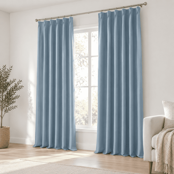 Dusty/stone/slate Blue Pleated Blackout Curta84 Inch Drop 2 Panels Heat ...