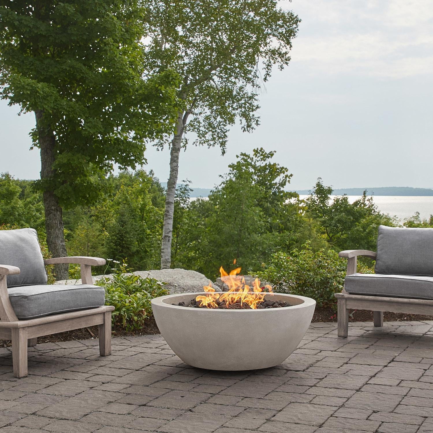 Dustyview 38 Inch Round GFRC Natural Gas Fire Bowl in Fog by BBQGuys Signature