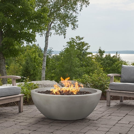 Dustyview 42 Inch Round GFRC Natural Gas Fire Bowl in Shade by BBQGuys Signature