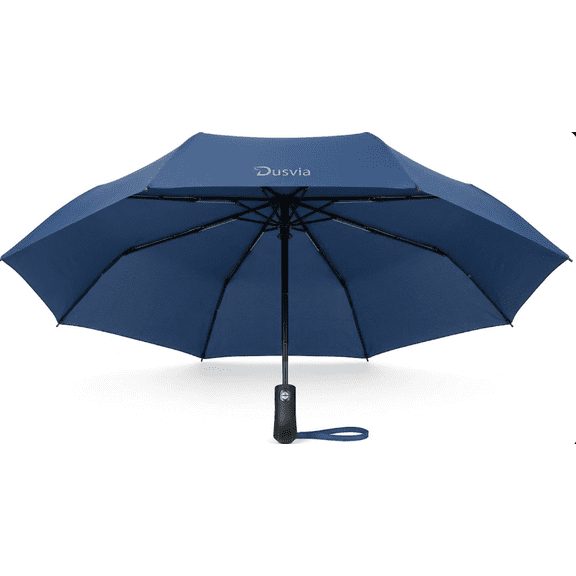 Dusvia Windproof Travel Umbrella - Automatic Open/Close, Compact Folding Umbrella with Teflon Coating, Lightweight & Portable Heavy Duty Umbrella for Rain and Sun (Navy/Black/Yellow/Green)