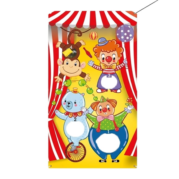 Dutauuu Circus Theme Multiple Characters Toss Game Banner for Adult Social Interaction, Animals and Clown Canvas Backdrop, Professional Party Favor Group Game Event Decoration, 4 Holes