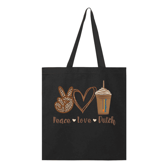 Dutch Bros Coffee Peace Love Coffee Drinker Caffeinated Fan Gift Tote Bag