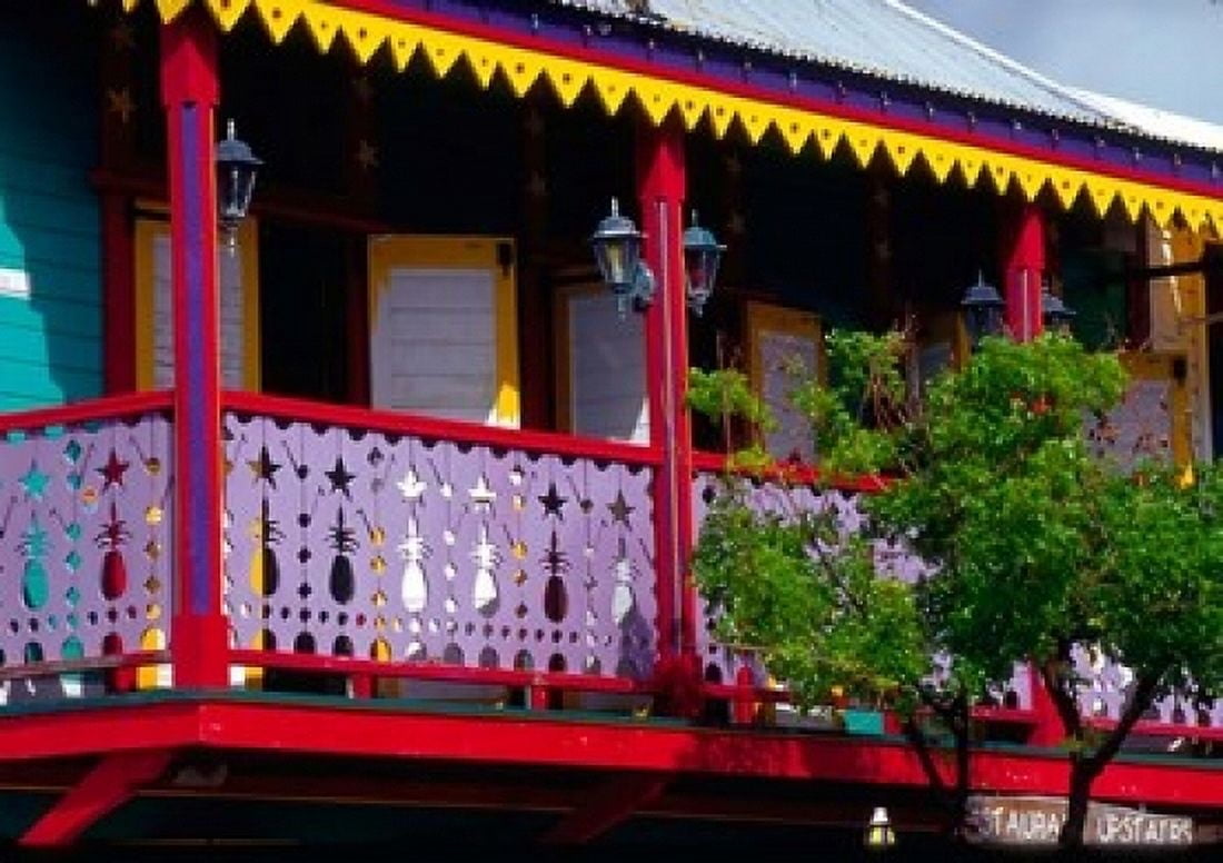 Dutch Buildings in Philipsburg St Maarten Caribbean Canvas Art - Greg Johnston DanitaDelimont (36 x 24)
