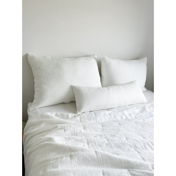 Dutch Euro White Cotton Waffle Bed Pillow Pillow Cover / White