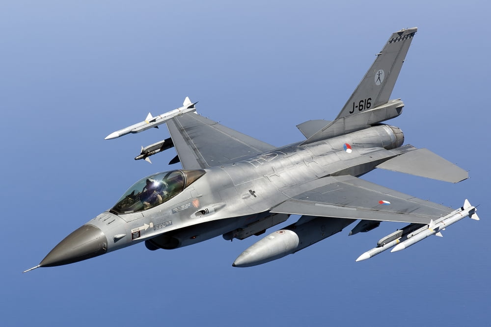 Dutch F-16AM during a combat air patrol sortie over the Mediterranean Sea Canvas Art - Gert KromhoutStocktrek Images (35 x 24)