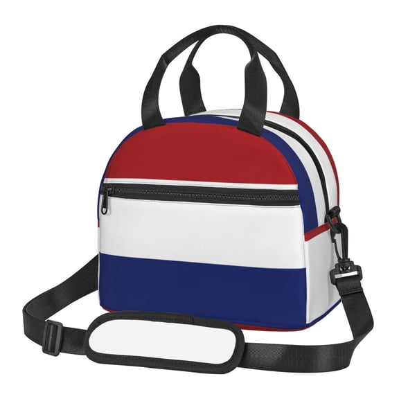 Dutch Flag Insulated Adults Lunch Bag with Removable Shoulder Strap&Front Pocket Lunch Tote Box Reusable Cooler Bag
