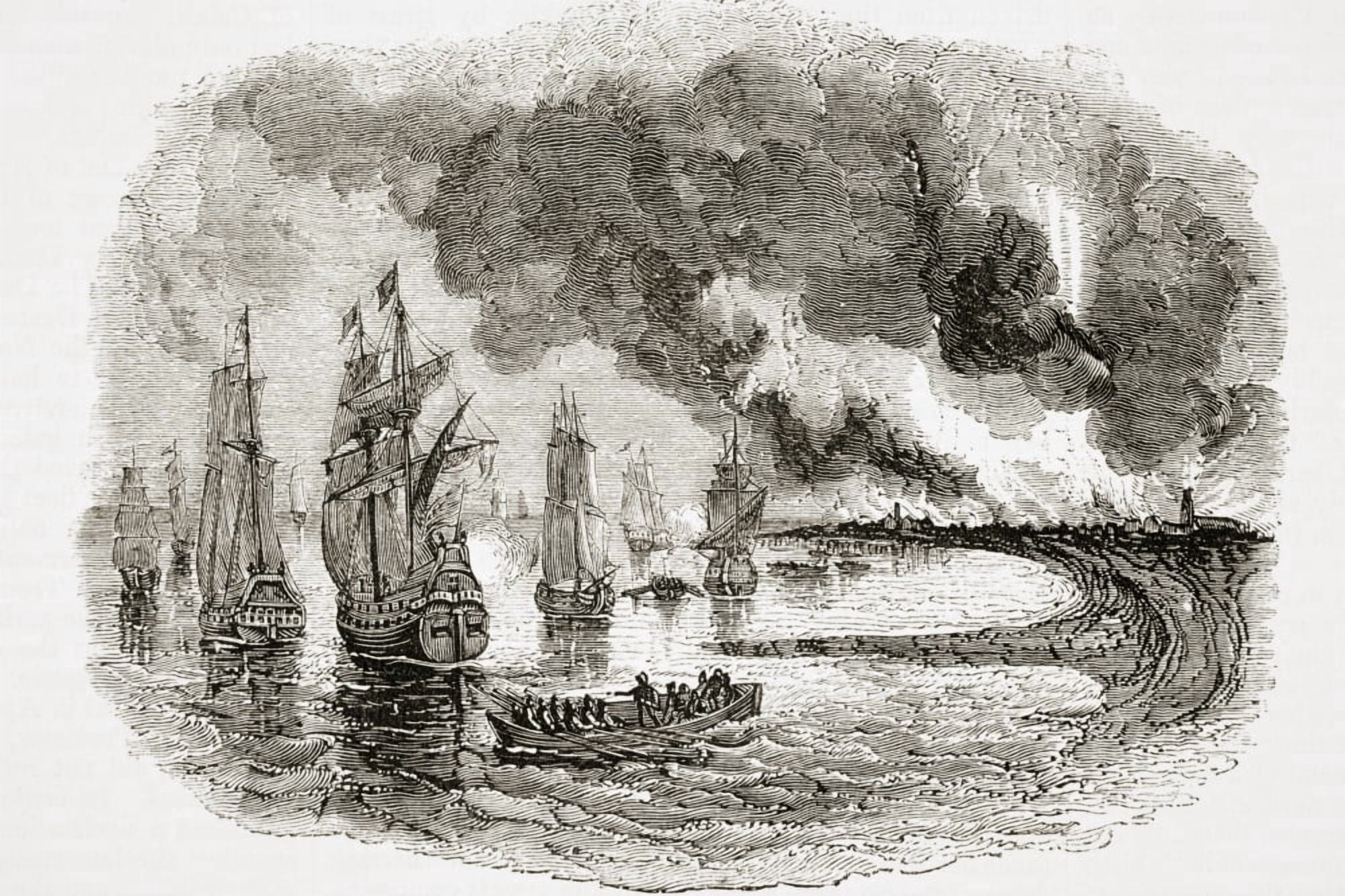 Dutch Fleet In The Medway England Burning Of Sheerness 1667 From Old Englands Worthies By Lord Brougham And Others Published London Circa 1880s Canvas Art - Ken Welsh Design Pics (18 x 12)