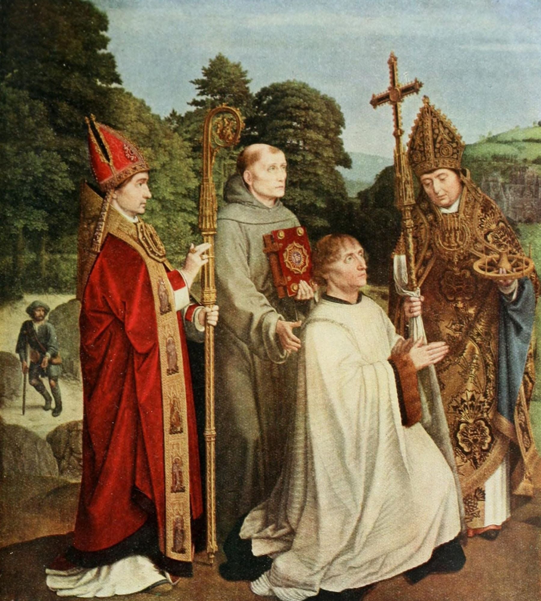 Dutch & Flemish Masterpieces A Canon and his patron saints Canvas Art - Gerard David (18 x 24)
