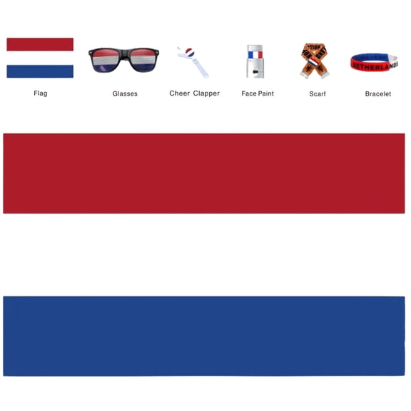 Dutch Football Fan Set - Includes Flag, Clapping Hands, Wristband, Face Paint, Scarf, Glasses - For Netherlands Soccer Supporters, Game Day Cheering, Sports Events, Party Celebrations