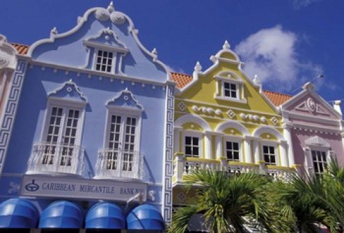 Dutch Gabled Architecture Oranjestad Aruba Caribbean Canvas Art - Greg Johnston DanitaDelimont (26 x 18)