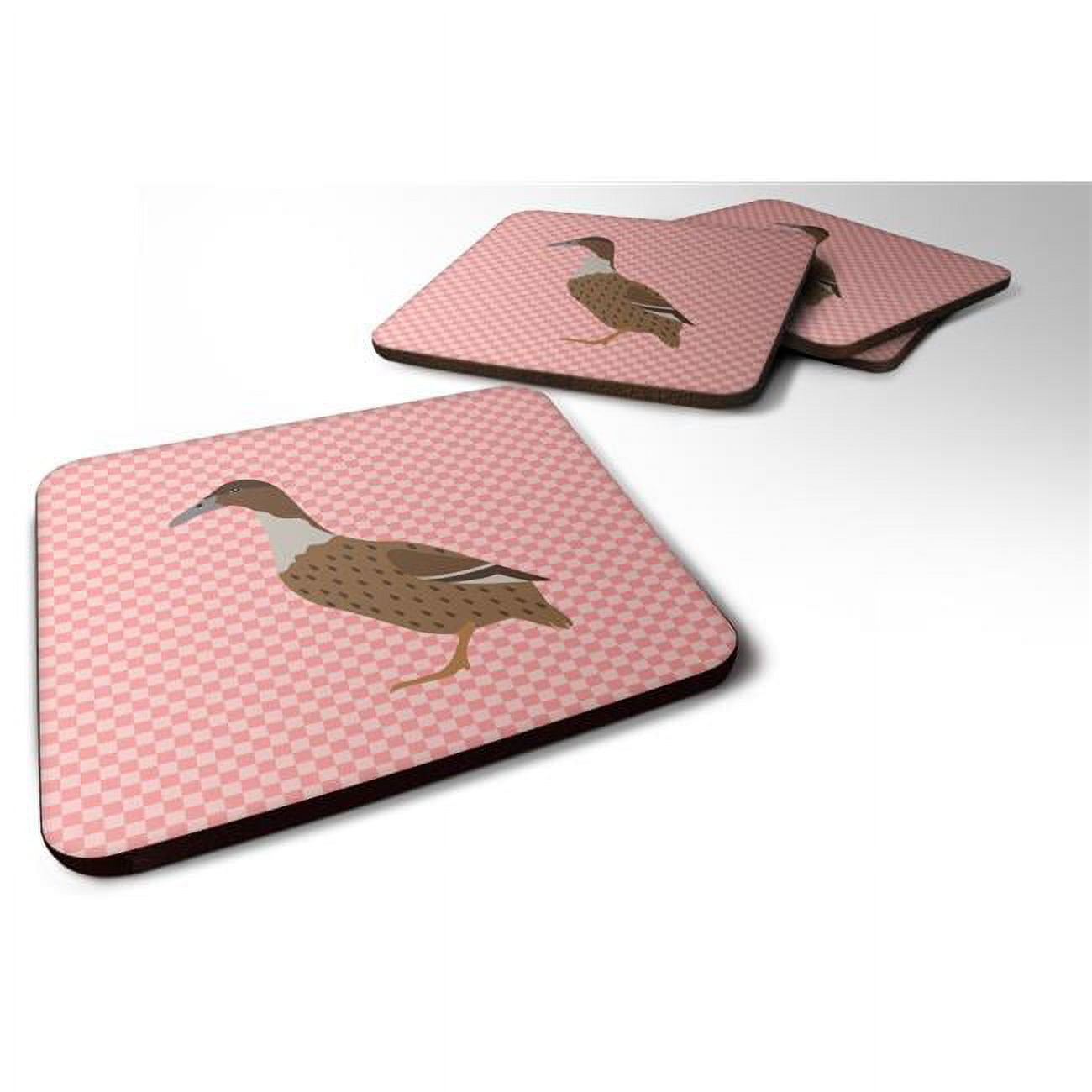 Dutch Hook Bill Duck Pink Check Foam Coaster, Set of 4