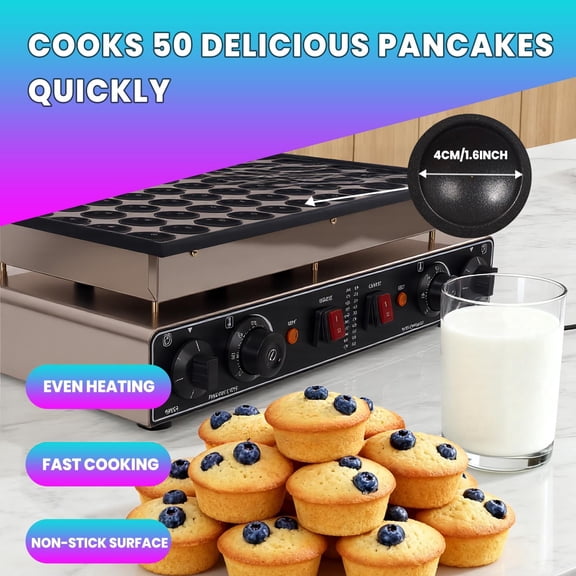 Dutch Muffin Waffle Baker, 110V 1800W Electric Hotcakes Machine with Non-Stick Griddle, Mini Dutch Pancake Maker with Full Accessories for Mobile Food Trucks