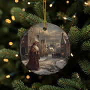Dutch Ornament Christmas Village European Xmas Ceramic Christmas Decor Dutch Keepsake Santa Tree Ornament Home Decor 2D FLAT Ceramic Ornament