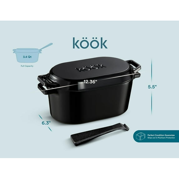 Dutch Oven, Black, 3.4 Qt, Enameled Cast Iron, Dishwasher Safe, for Baking Bread, Cooking, Roasting