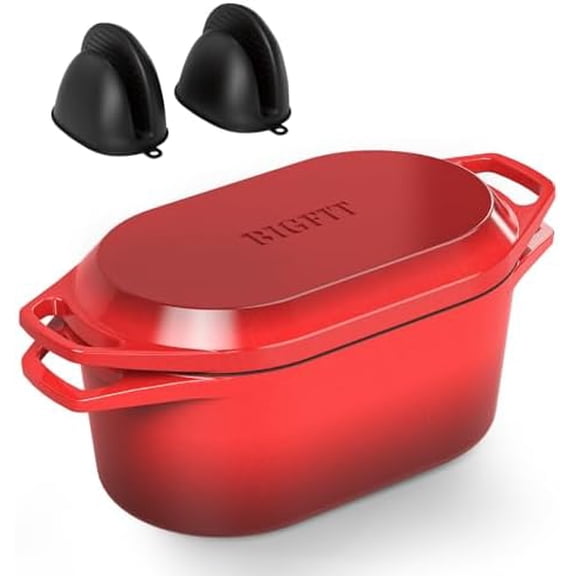 Dutch Oven for Bread Baking, 3.4QT Cast Iron Bread Pan Loaf Pans with Lid, Oval Enameled Bread Oven, Bread Pan for Homemade Sourdough Bread Baking, Cake & Versatile Cooking, Red