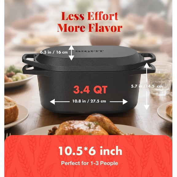 Dutch Oven for Bread Baking, 3.4QT Cast Iron Bread Pan Loaf Pans with Lid, Pre-Seasoned Oval Bread Oven, Bread Pan for Homemade Sourdough Bread Baking & Versatile Cooking, Black