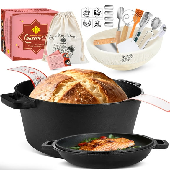 Dutch Oven for Bread Baking, 3.6QT Oval Cast Iron Bread Loaf Pan with Lid, Bread oven for Sourdough, Sourdough Starter Kit Includes Bread Box & Heat-Resistant Oven Mitts