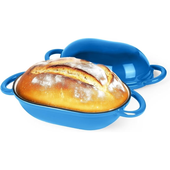 Dutch Oven for Bread Baking -  Cast Iron Pot with Lid -  for Sourdough, Artisan Loaves & No-Knead Bread - 2 QT / 1.9L (Enameled, Round, Oven & Stovetop Safe), Blue