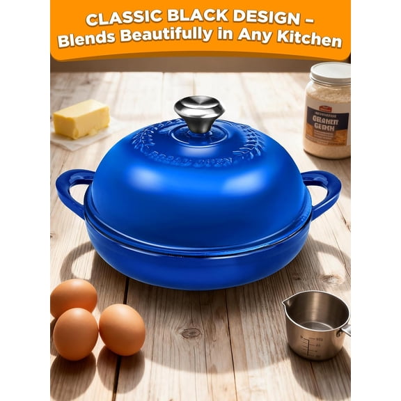 Dutch Oven Bread Baking Pot with Lid 6QT Enameled Cast Iron Oven, Gradient Blue Design & Complete Sourdough Kit (Banneton Basket, Dough Tools, Silicone Sling) for Artisan Bread Making