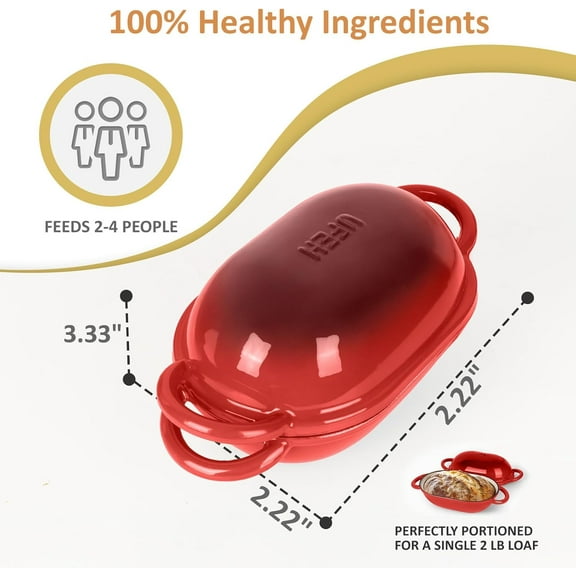 Dutch Oven for Bread Baking – Premium Cast Iron Pot with Lid – Perfect for Sourdough, Artisan Loaves & No-Knead Bread – 2 QT / 1.9L (Enameled, Round, Oven & Stovetop Safe), Red