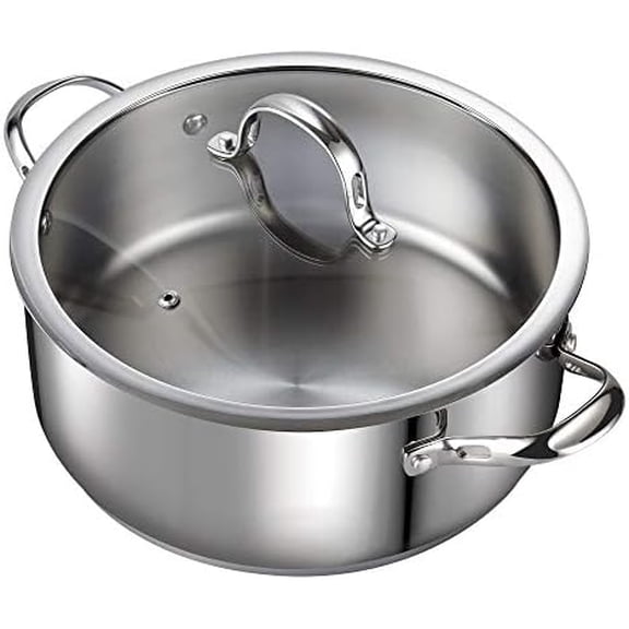 Dutch Oven Casserole with Glass Lid, 7-Quart Classic Stainless Steel Stockpot, Silver