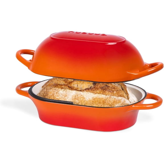 Dutch Oven For Sourdough Bread Baking  Enamelled Cast Iron Bread Loaf Pot  Oven Safe Non Stick Bread Pot  Rectangular, Orange, 24cm x 16cm  by