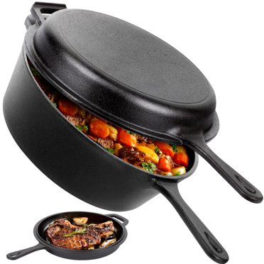 Amazon Basics Pre-Seasoned Cast Iron 2-Piece Set – 9" Skillet & Dutch Oven With Lid