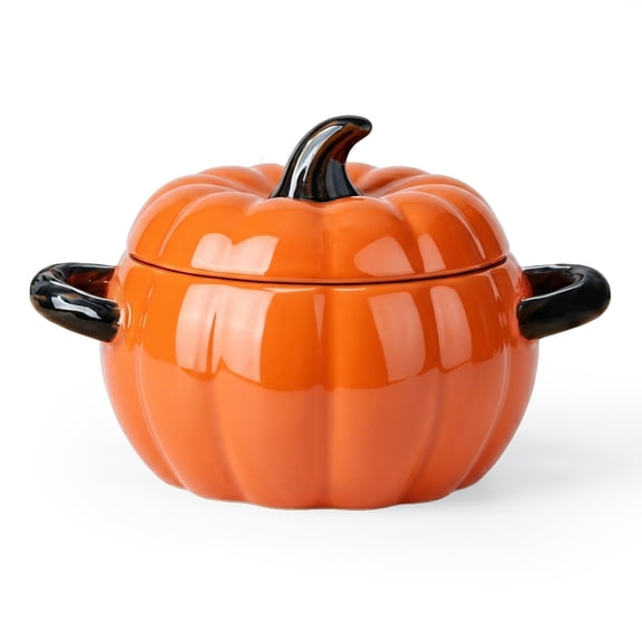 Dutch Oven Pot with Lid, Pumpkin Pottery Dessert Saucepan, Mini Baking Dish Cute Pumpkin Bowl, Covered Dutch Oven Ceramic Stockpot, Pumpkin-Shaped Casserole