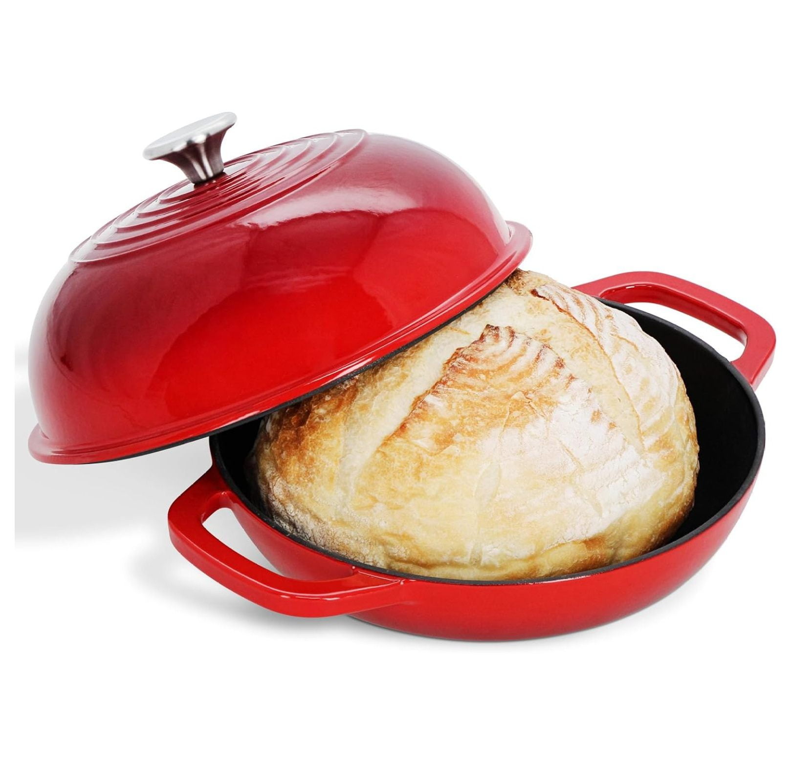Dutch Oven for Sourdough Bread Baking 10 Inch Red Enameled Cast Iron