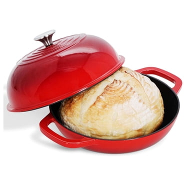 3.6QT Enameled Cast Iron Dutch Oven - Oval Bread Baking Pot With Lid