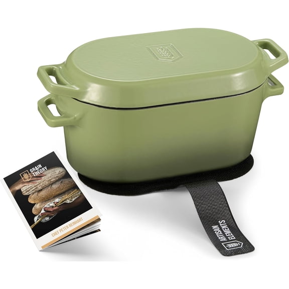 Dutch Oven for Bread Baking Sourdough Loaf Pan Dual Handles Enameled Cast Iron with Sling Dishwasher Safe 3.4 Qt Sage Ombre