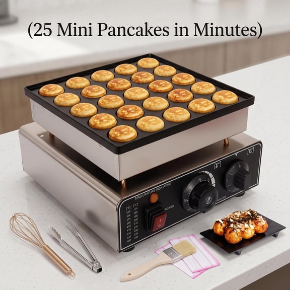 Dutch Pancake Baker FoodGrade Stainless Steel, Poffertjes Grill NonStick Coating Easy Release, Mini Pancake Maker Compact 28cm x 28cm Design for Kitchen Countertop.