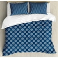 thumbnail image 1 of Dutch Queen Size Duvet Cover Set, Hand Drawn Style White Flowers on a Blue Background Classic Delft Pattern, Decorative 3 Piece Bedding Set with 2 Pillow Shams, Navy Blue and White, by Ambesonne, 1 of 3