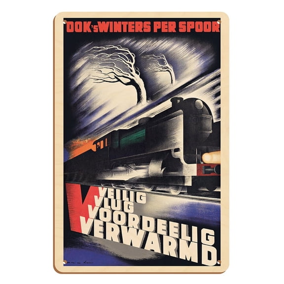 Dutch Railway - Also in Winter by Rail (Ook’s Winters per Spoor) - Vintage Railroad Travel Poster by Kees van der Laan c.1935 - 8 x 12 inch Vintage Wood Art Sign