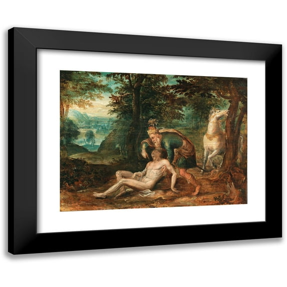 Dutch School 14x12 Black Modern Framed Museum Art Print Titled - The Good Samaritan (Shortly Before 1600)