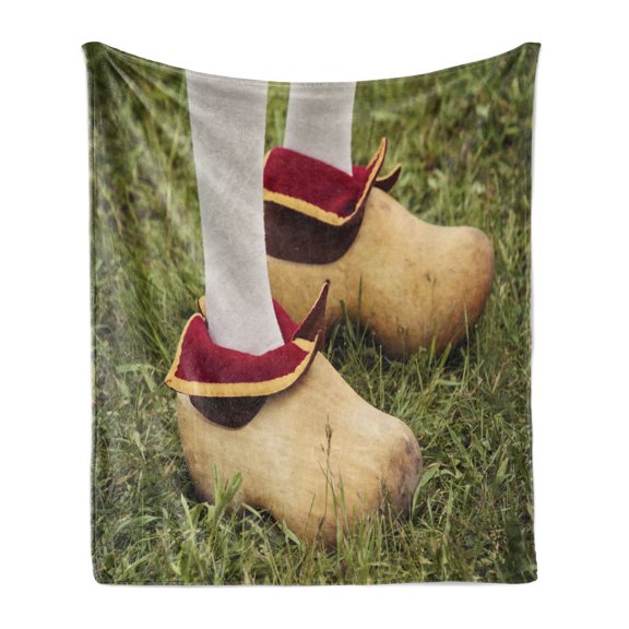 Dutch Soft Flannel Fleece Throw Blanket, Photo of Traditional Dutch Clogs Folkloric Themed Cultural Shoe from Netherlands, Cozy Plush for Indoor and Outdoor Use, 50" x 70", Multicolor, by Ambesonne