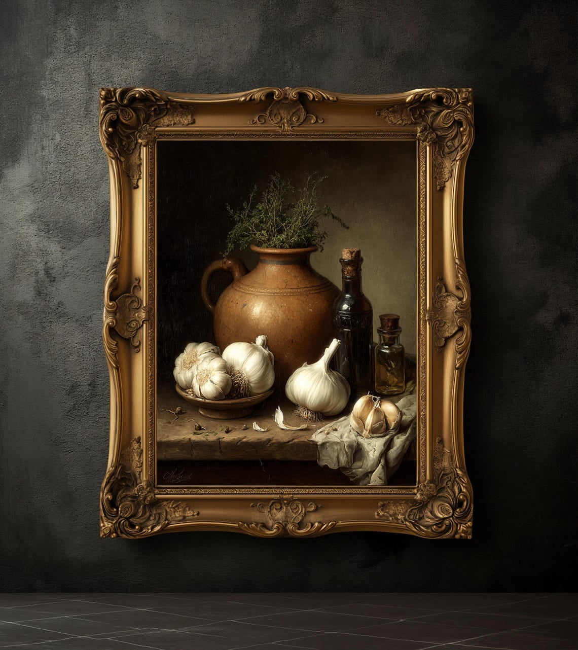 Dutch Still Life Garlic Moody Food Farm Wall Art, Living Room And ...