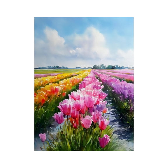 Dutch Tulip Field Holland Spring Landscape Colorful Tulip Farm Poster Unframed Paper Print