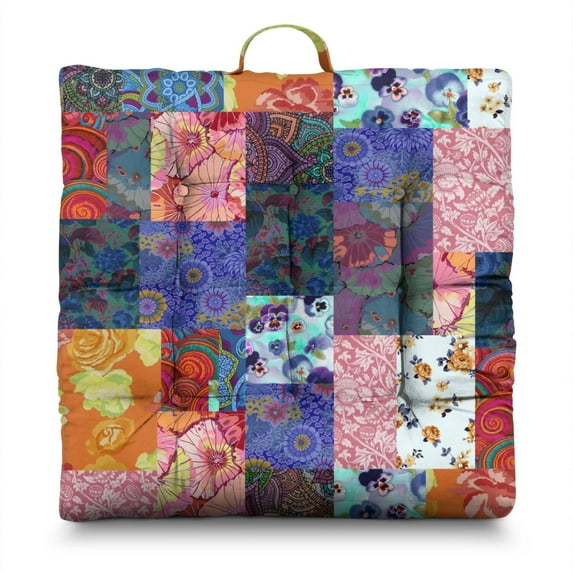 Dutch Velvet Square Yoga Pillow 22in, Boho Meditation Floor Cushion for Relaxing, Stretching and Rest