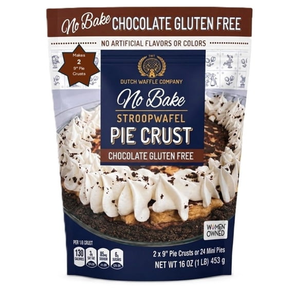 Dutch Waffle Company No Bake Stroopwafel Pie Crust, Gluten-Free, Chocolate 1 lb. pouch. Makes (2) 9" Pie Crusts