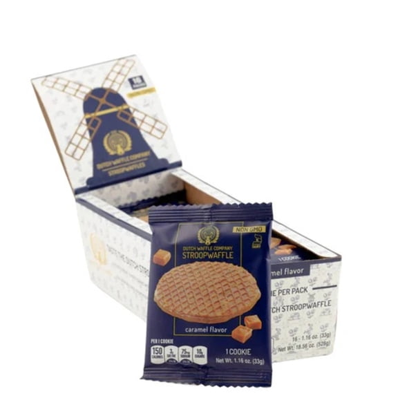 Dutch Waffle Company Stroopwafel, Caramel Flavor, 16 Individually Wrapped Cookies in a Box