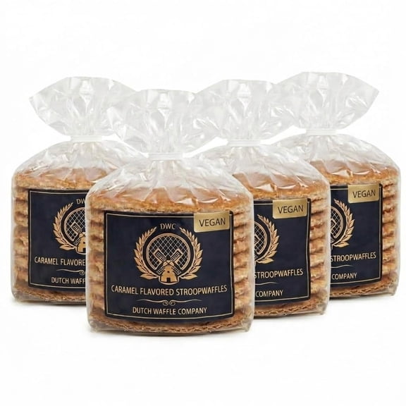 Dutch Waffle Company Vegan Stroopwafels, Caramel Flavor, 32 Cookies in (4) 8-Count Bags
