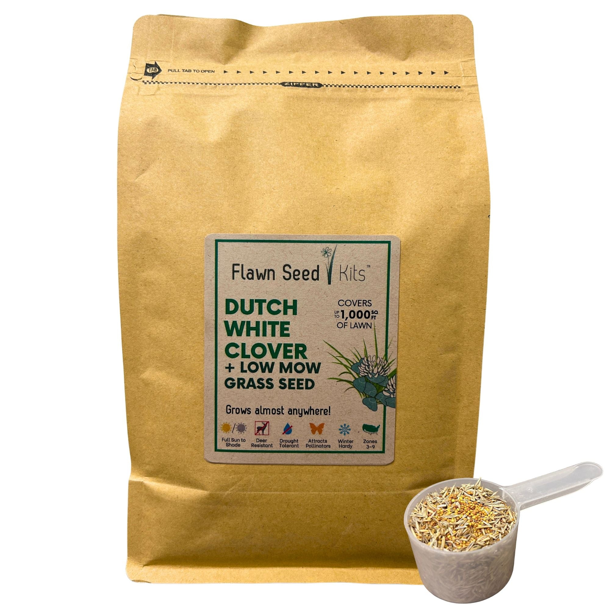Dutch White Clover + Low Mow Grass Seed Pouch